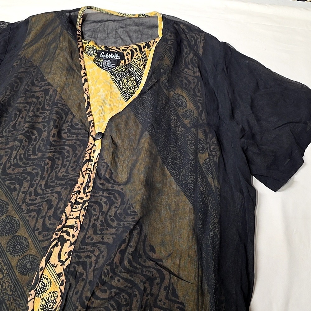 Gabrielle Dress Women 20 Yellow Black Mixed Print Sheer Layer Top Maxi Rayon